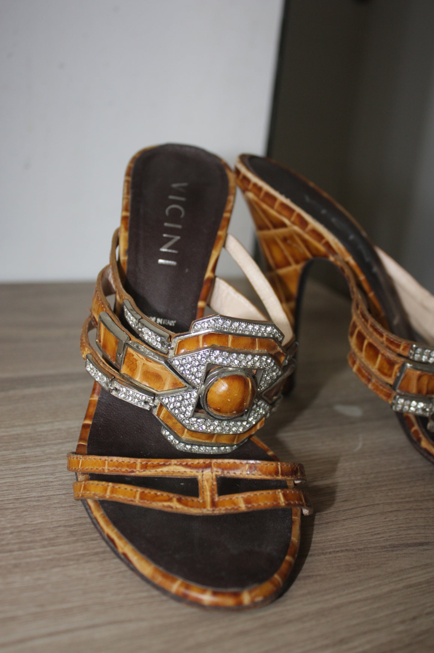 Giuseppe Zanotti Vicini vintage leather croc rhinestone heels