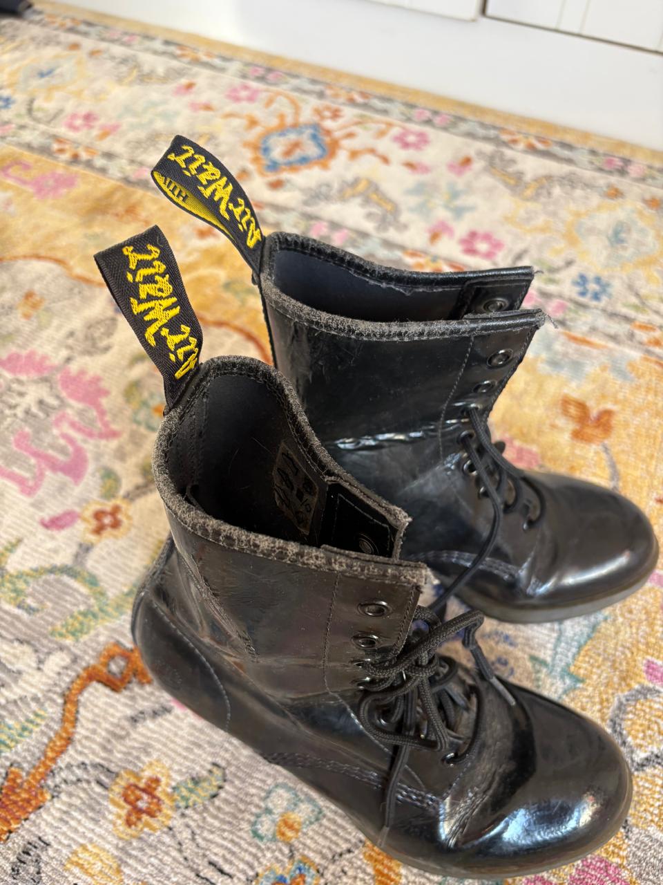 Dr Martens Darcie Diva patent leather heeled lace up boots