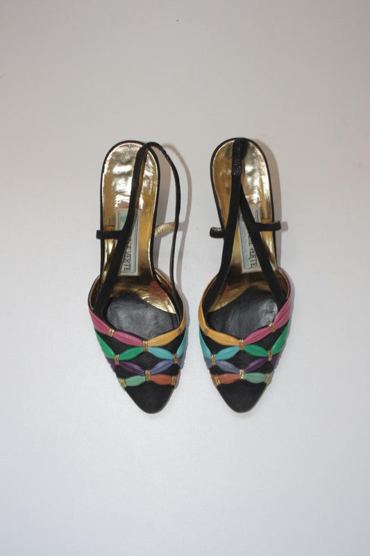 Vintage venise verte colorful woven pointy heels