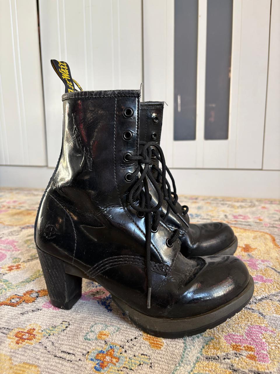 Dr Martens Darcie Diva patent leather heeled lace up boots