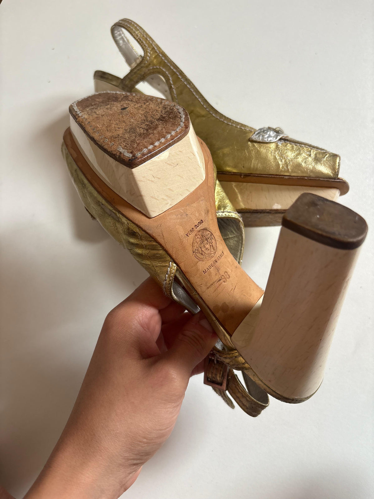 Versace metallic gold heels