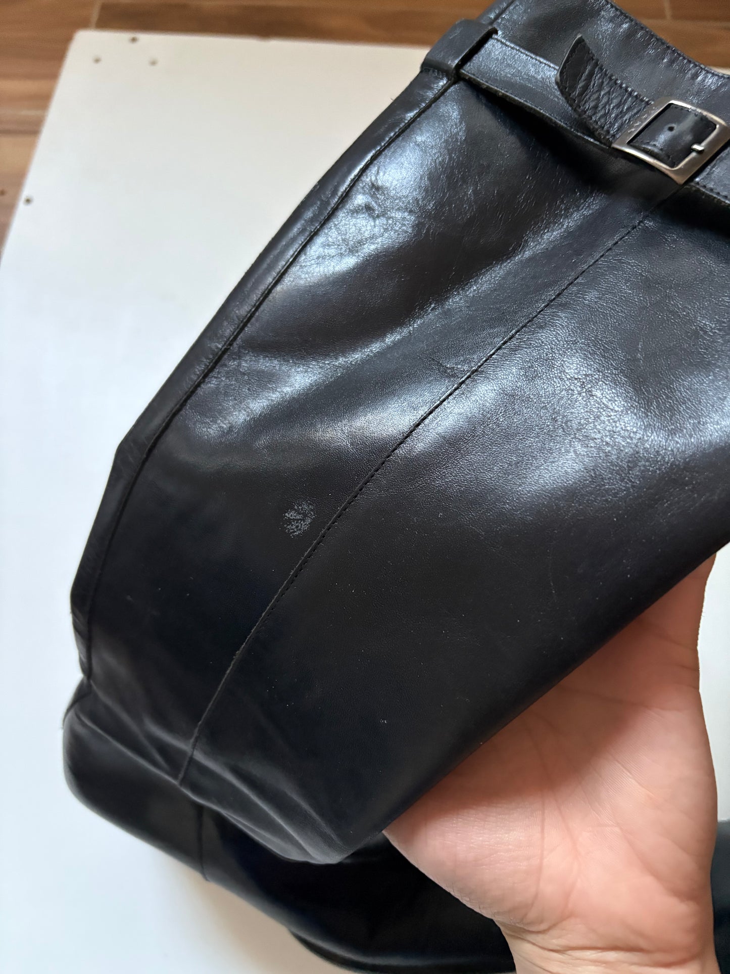 Dkny leather square toe knee high boots