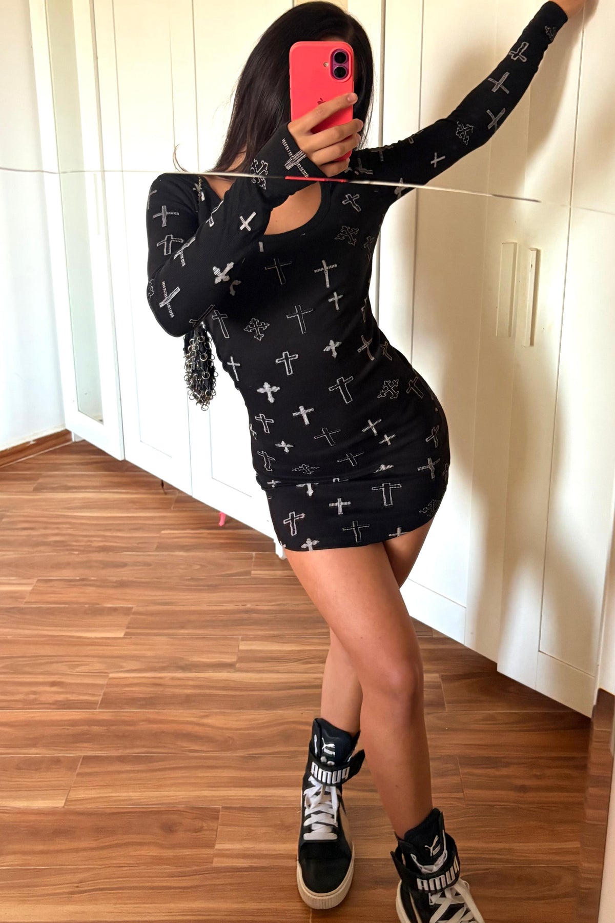 Cross print mini dress