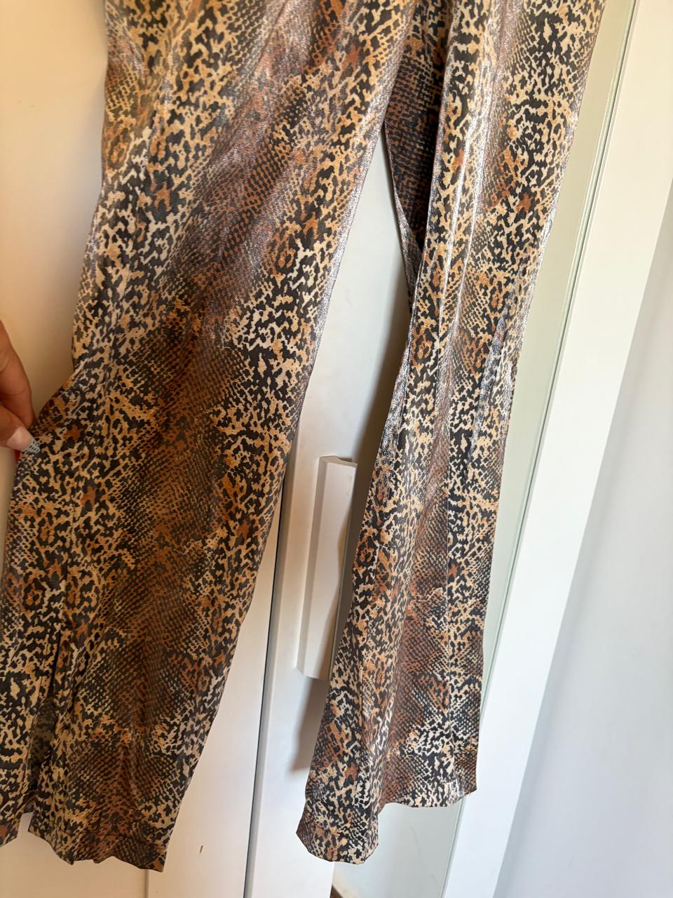 2000s animal print shiny straight-leg pants