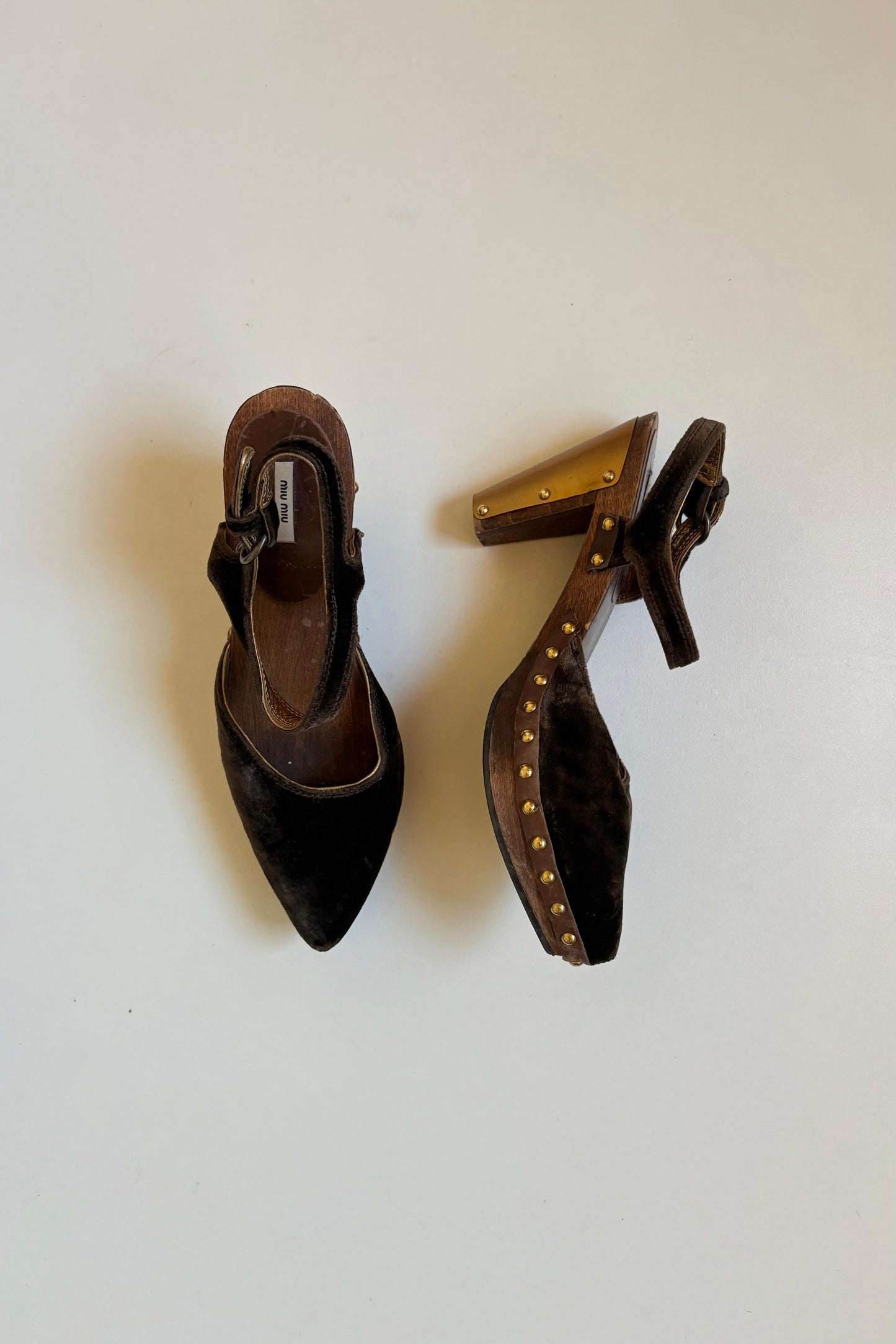 Miu Miu velvet studded wooden heels