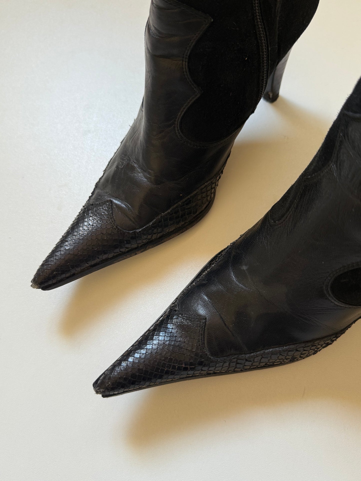 Vintage suede snake leather cowboy style boots
