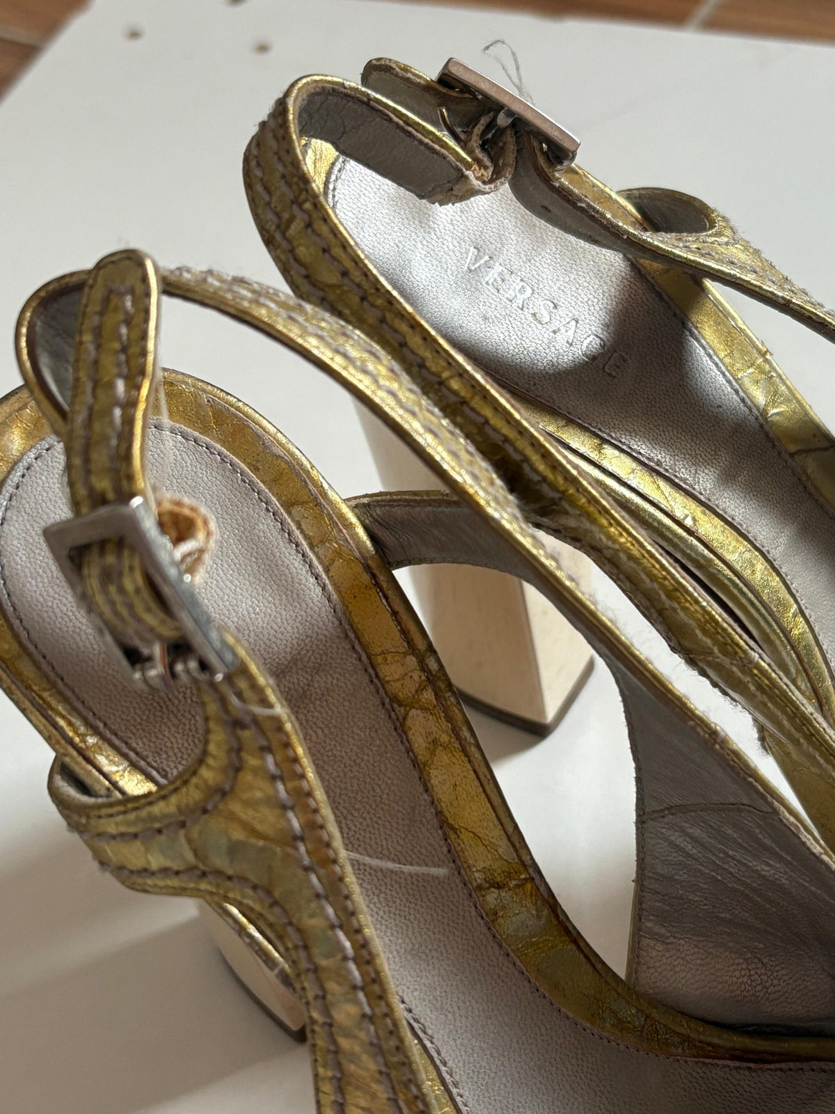 Versace metallic gold heels