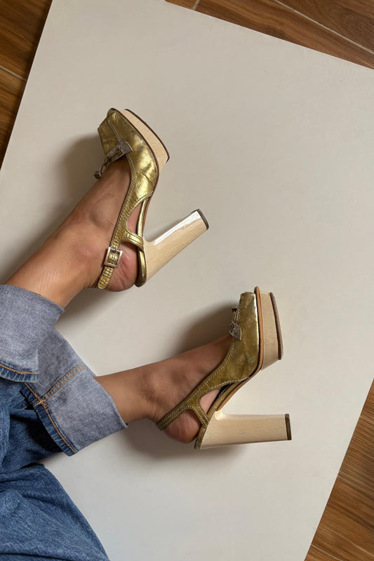 Versace metallic gold heels