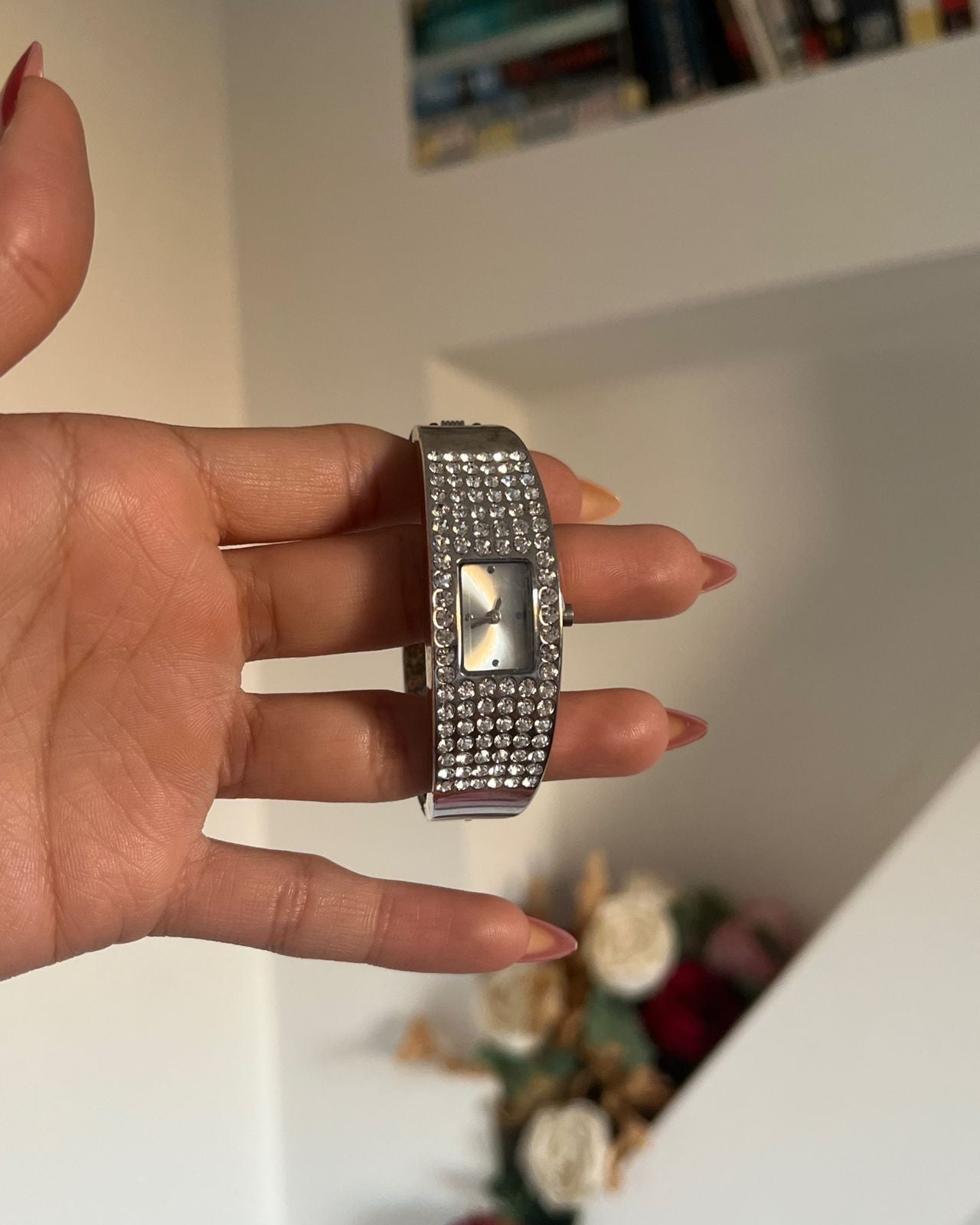 Rhinestones silver vintage watch