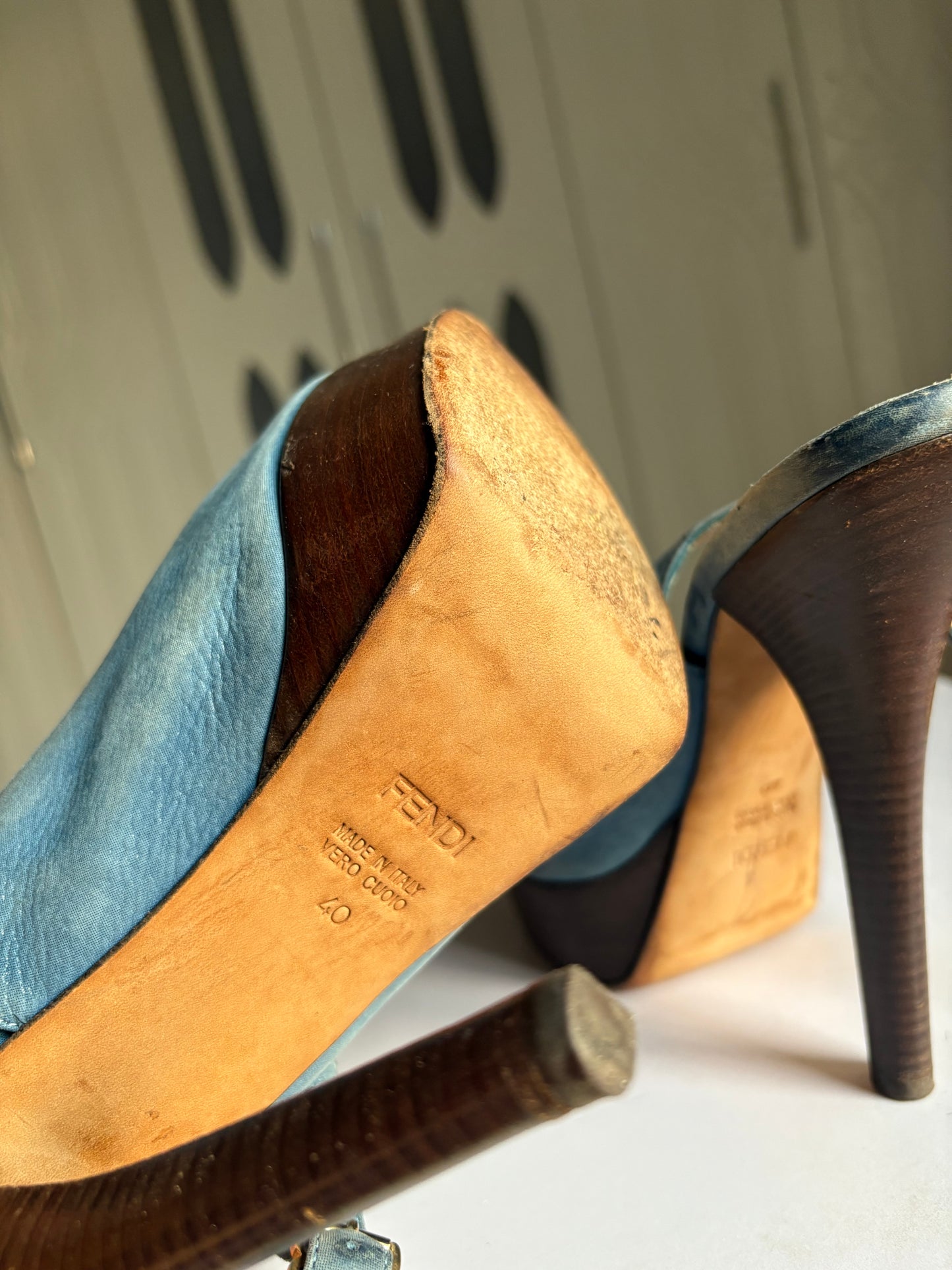 Fendi suede leather slingback heels