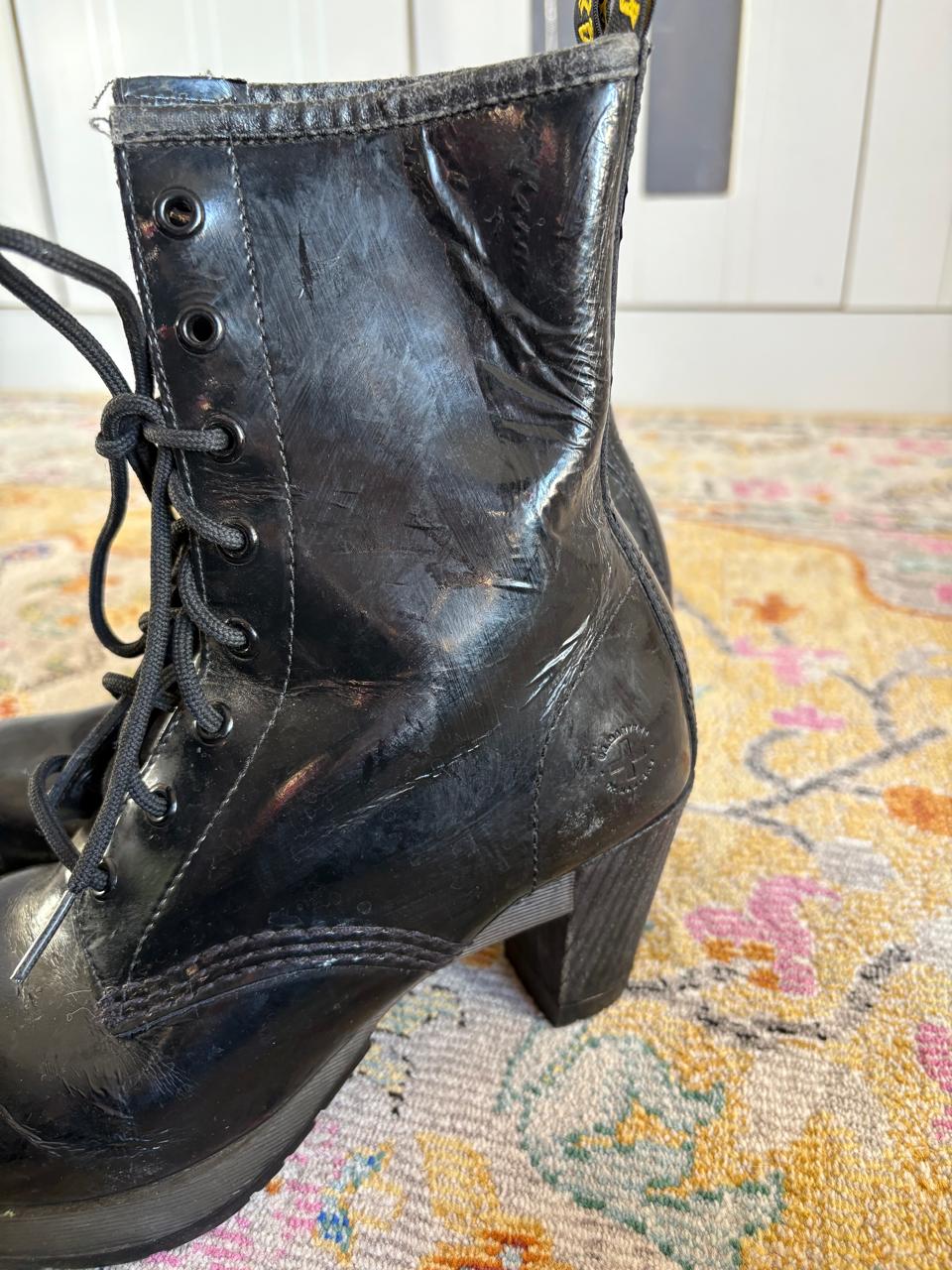 Dr Martens Darcie Diva patent leather heeled lace up boots