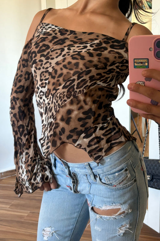 Animal print asymmetric top