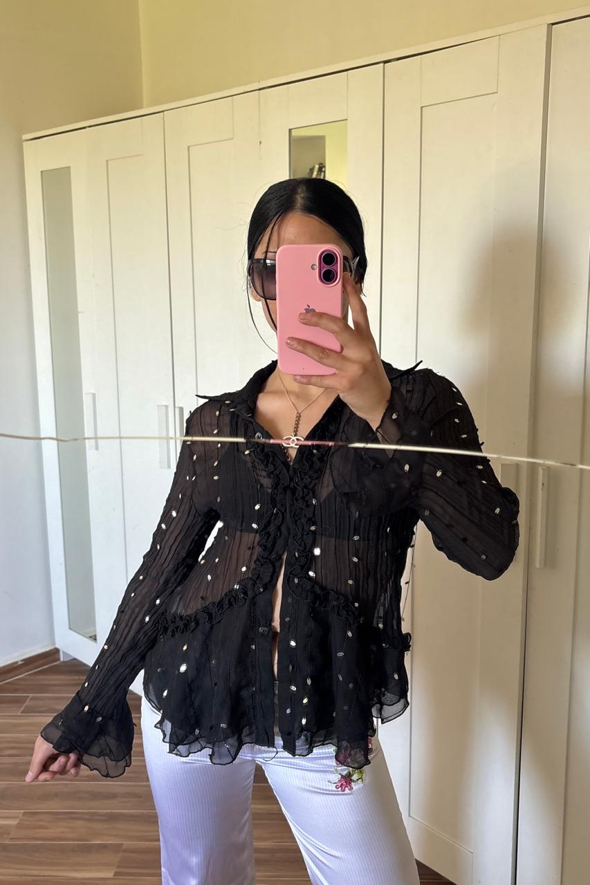 Vintage button up sequin blouse
