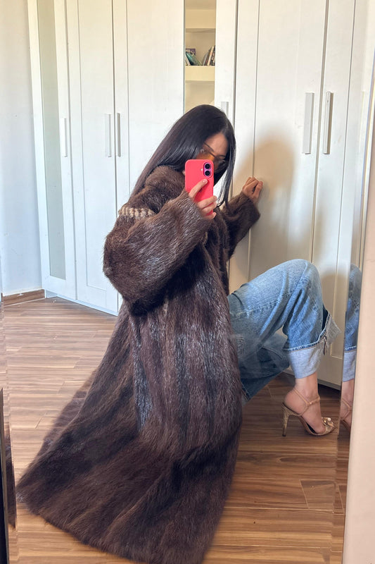 Vintage real brown fur coat