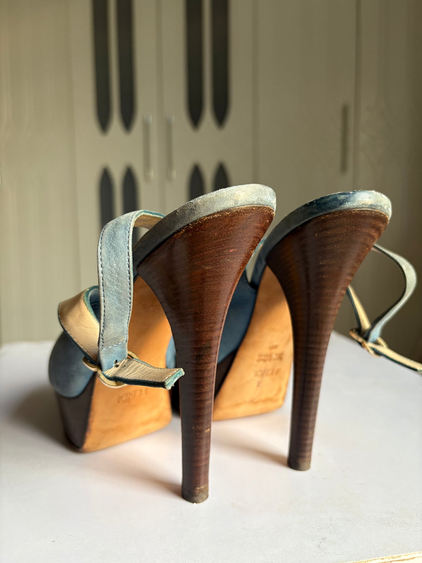Fendi suede leather slingback heels