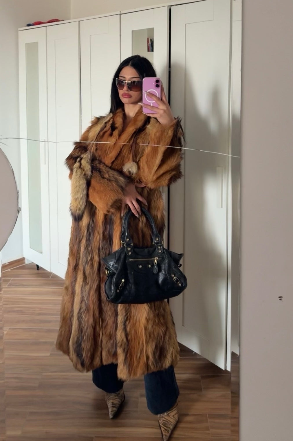 Long real fox fur coat