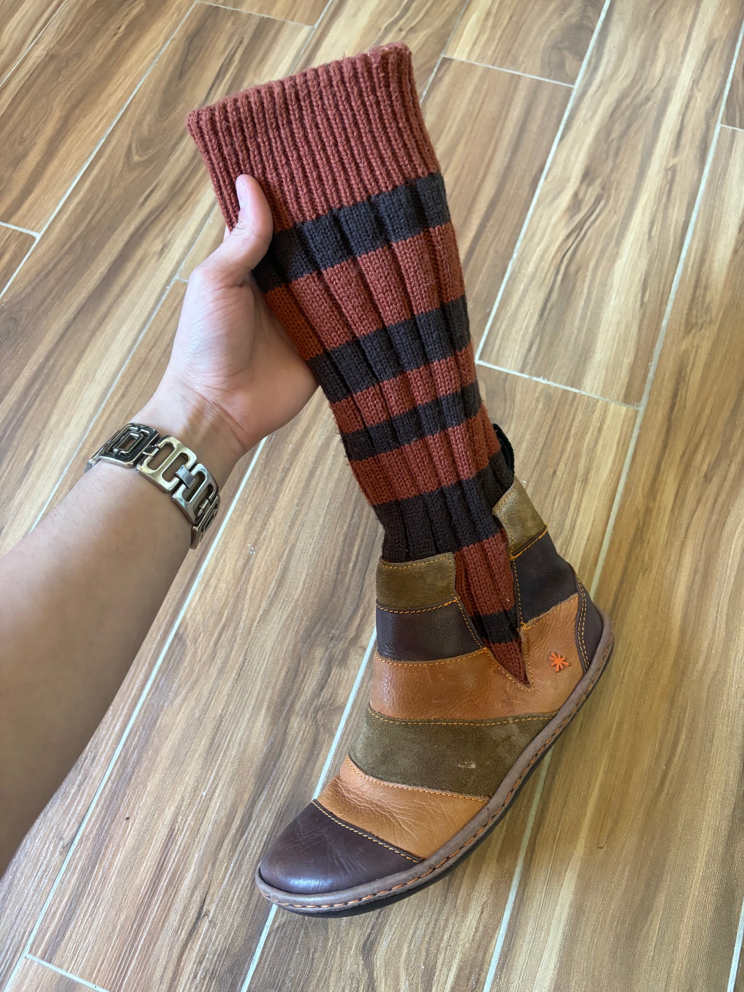 The Art Company leather ankle knitted sock cuff boots