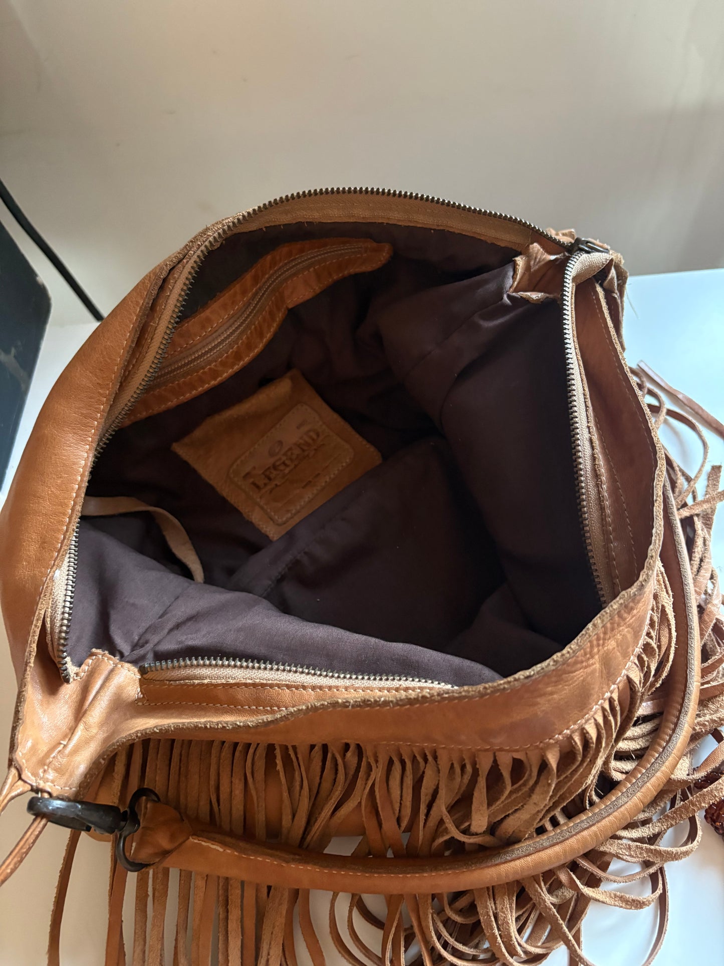 Fringe leather hobo shoulder bag