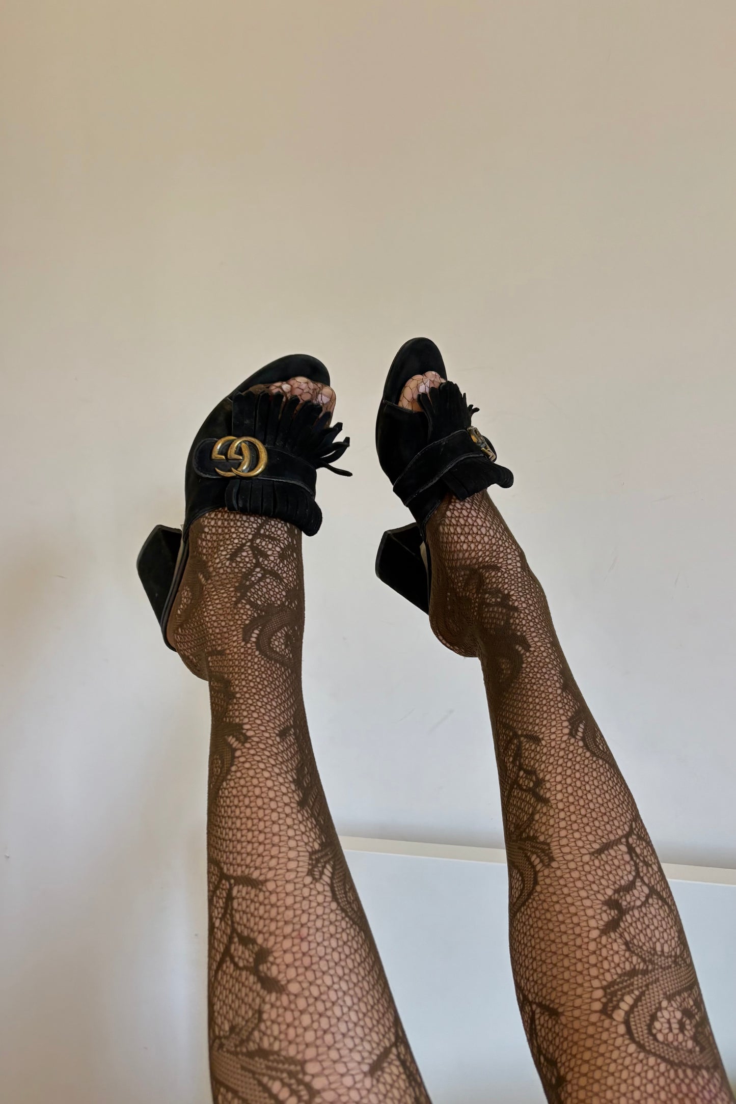 Gucci marmont fringe suede mules