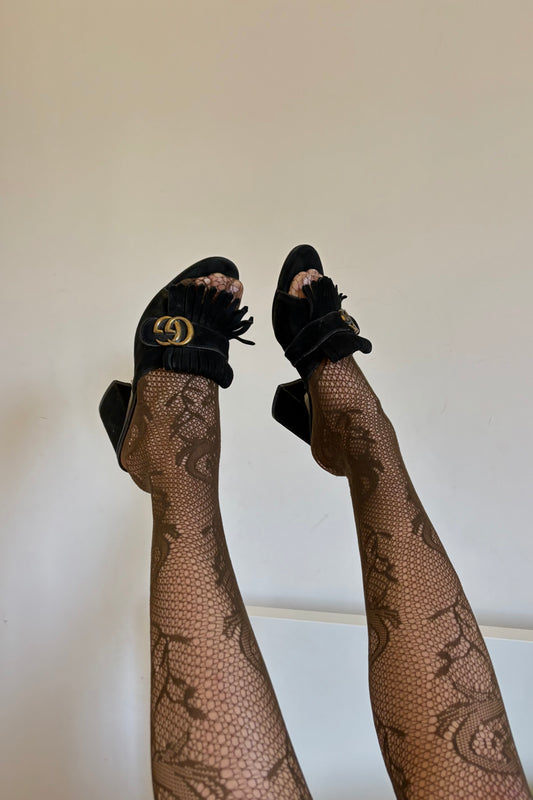 Gucci marmont fringe suede mules