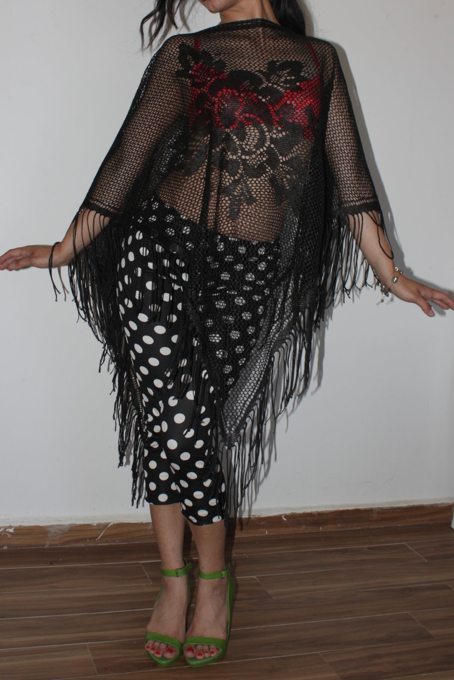 Fishnet crochet fringe cover up