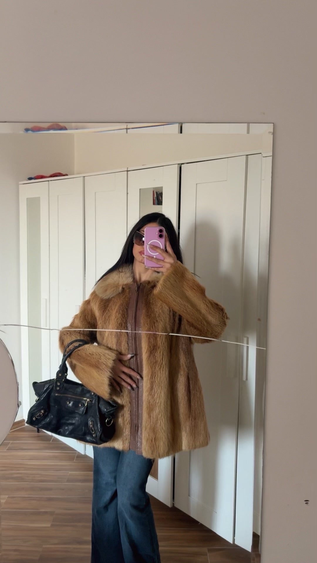Real fur zip up jacket