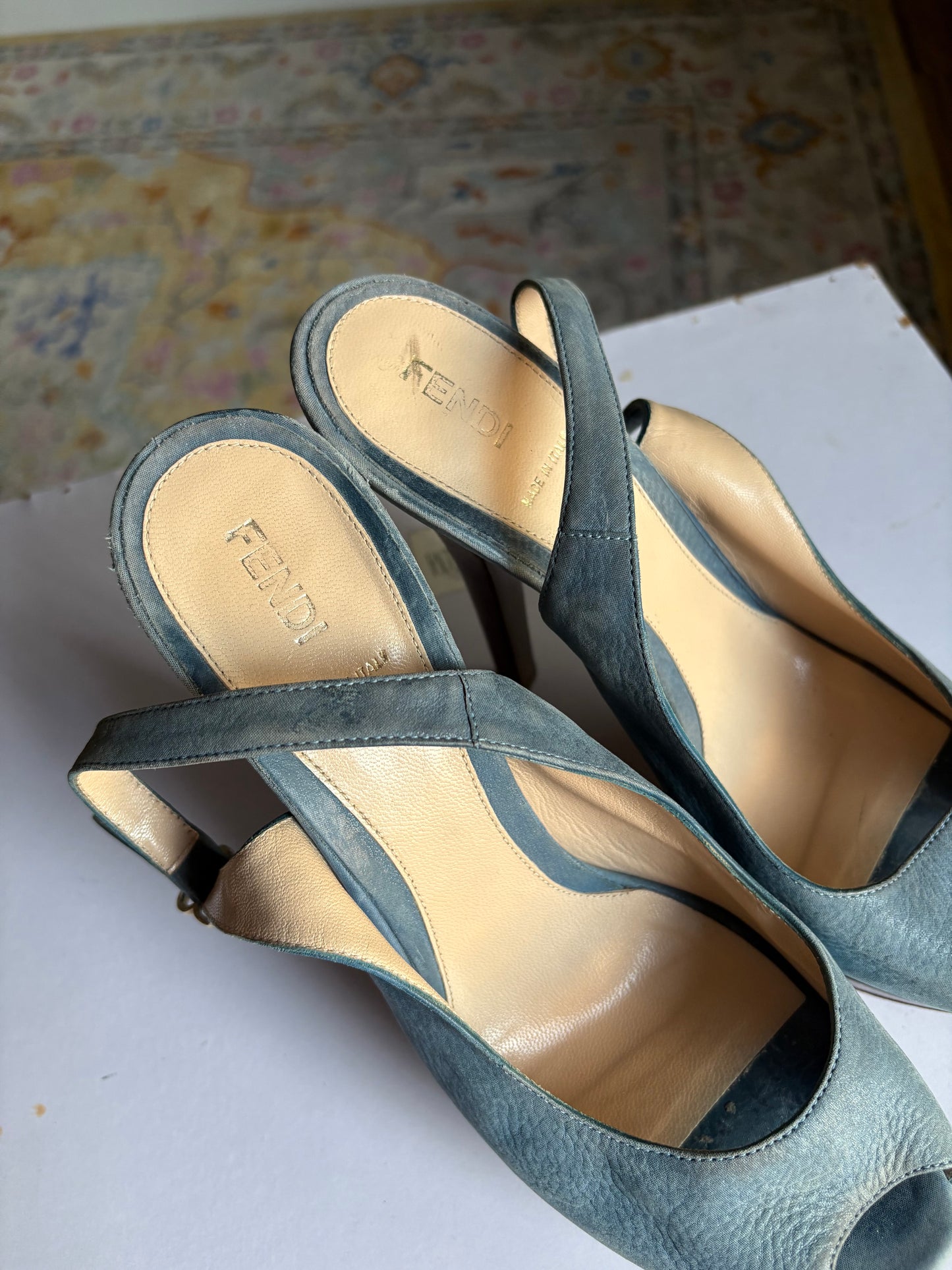 Fendi suede leather slingback heels