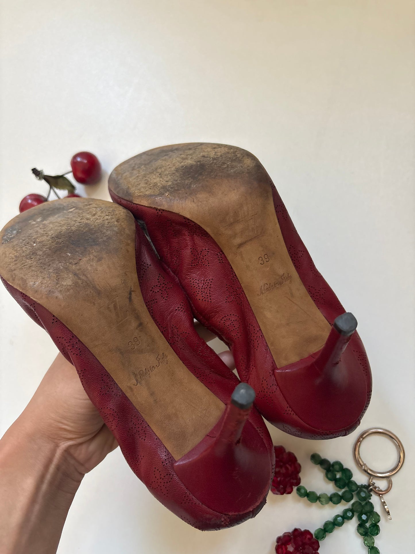Louis Vuitton red leather heels