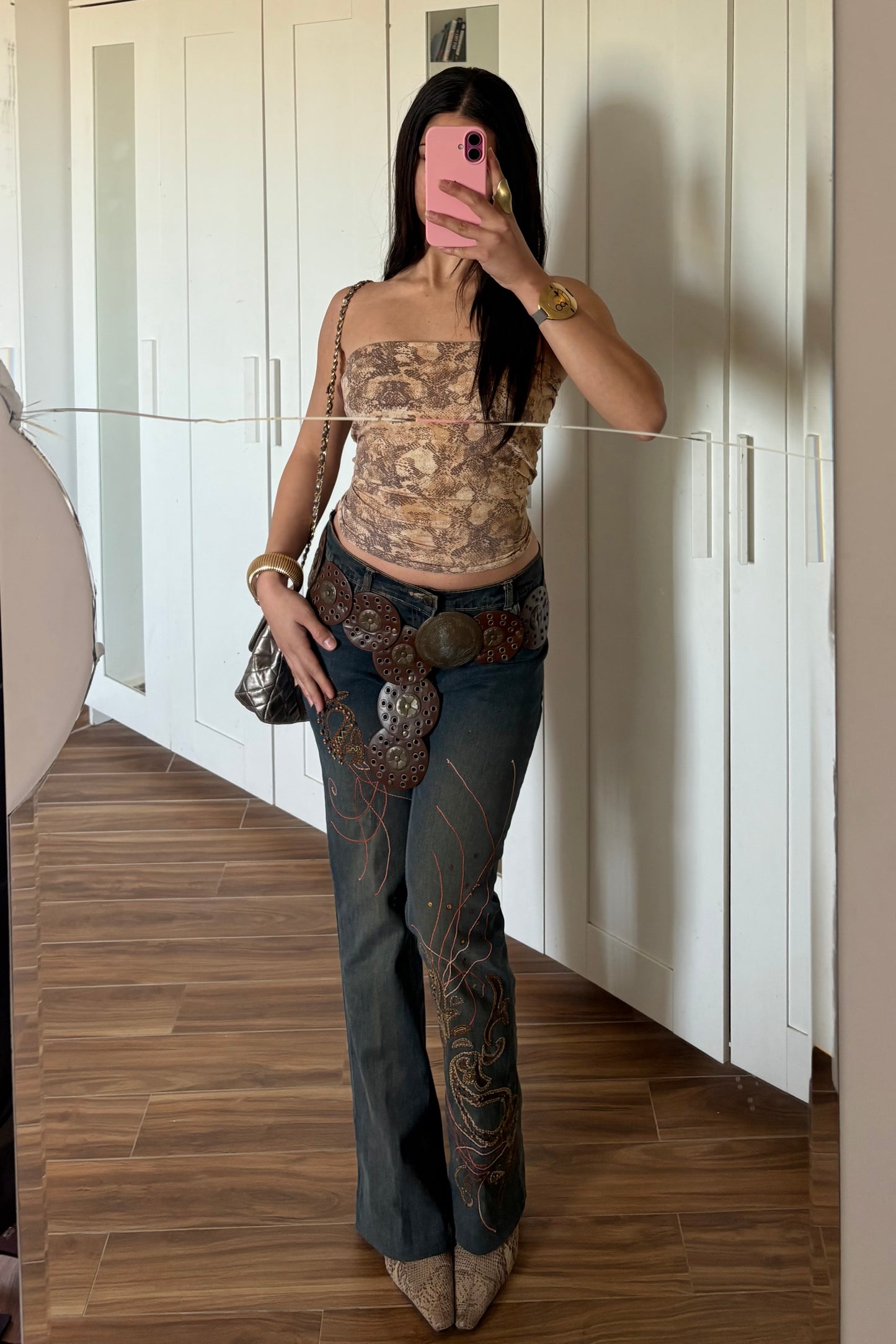 2000s embroidered mid rise jeans