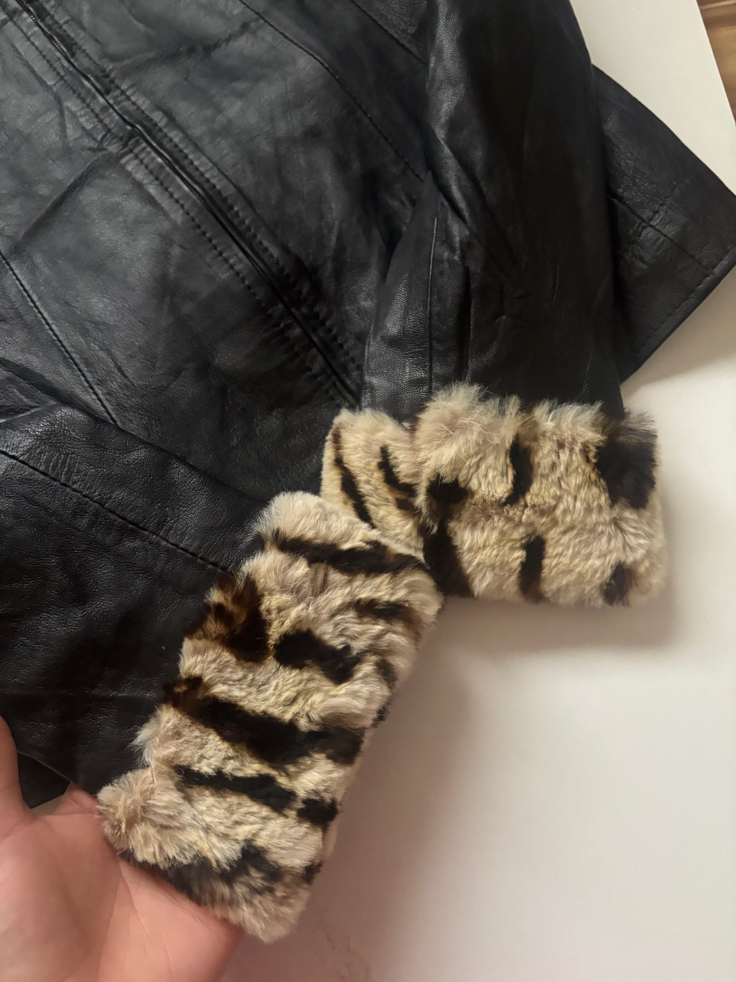 Leather fur detailed jacket