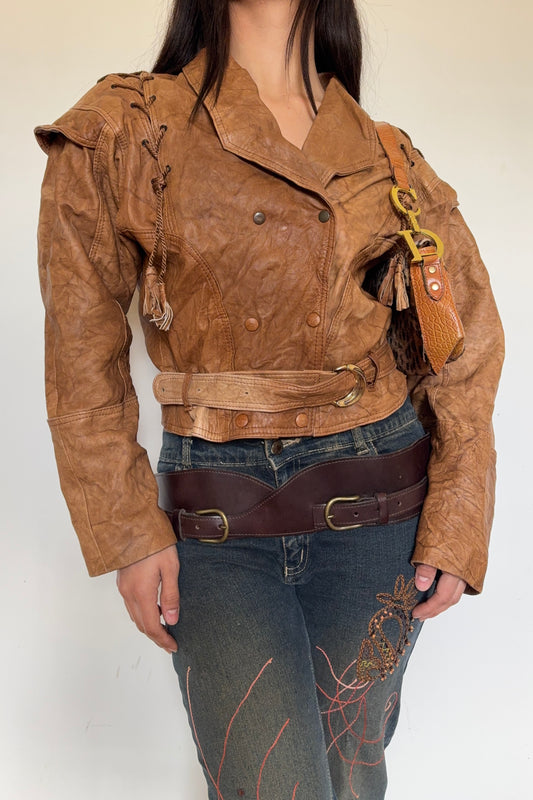 Camel brown leather button up