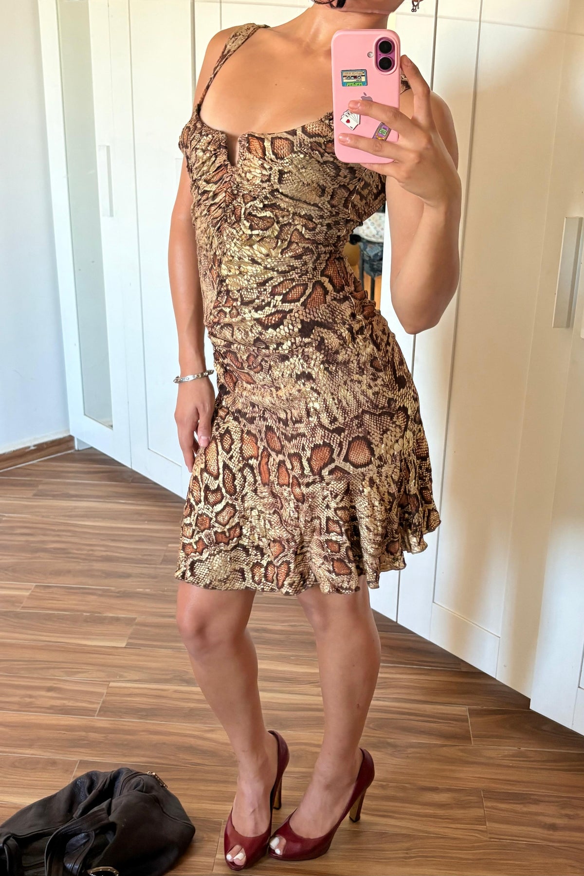 Bebe snake leather midi dress