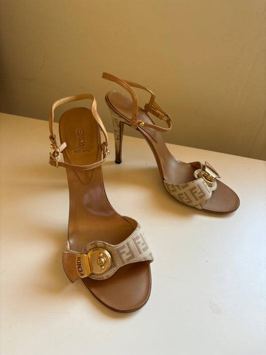 Fendi ankle strap monogram heels