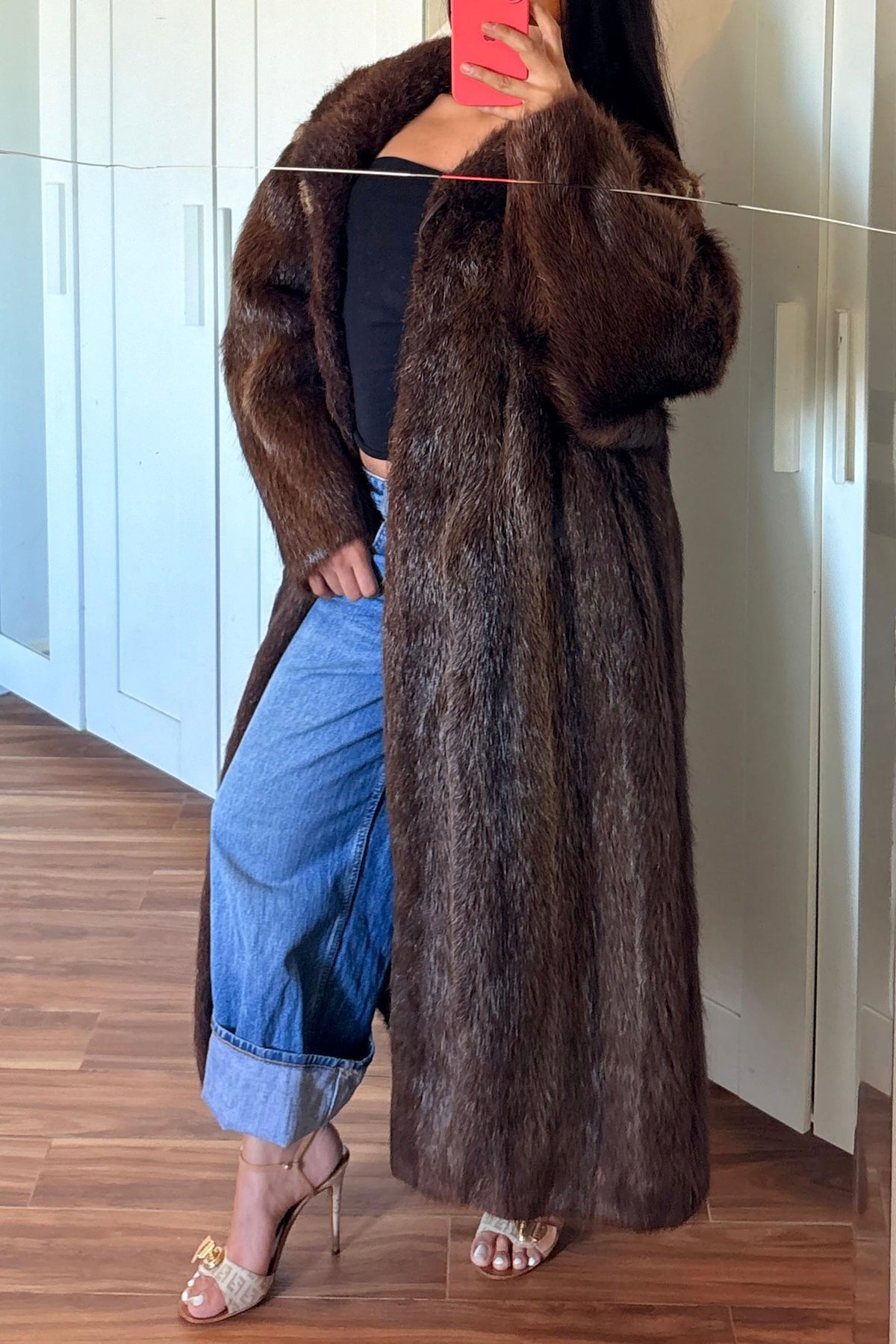 Vintage real brown fur coat