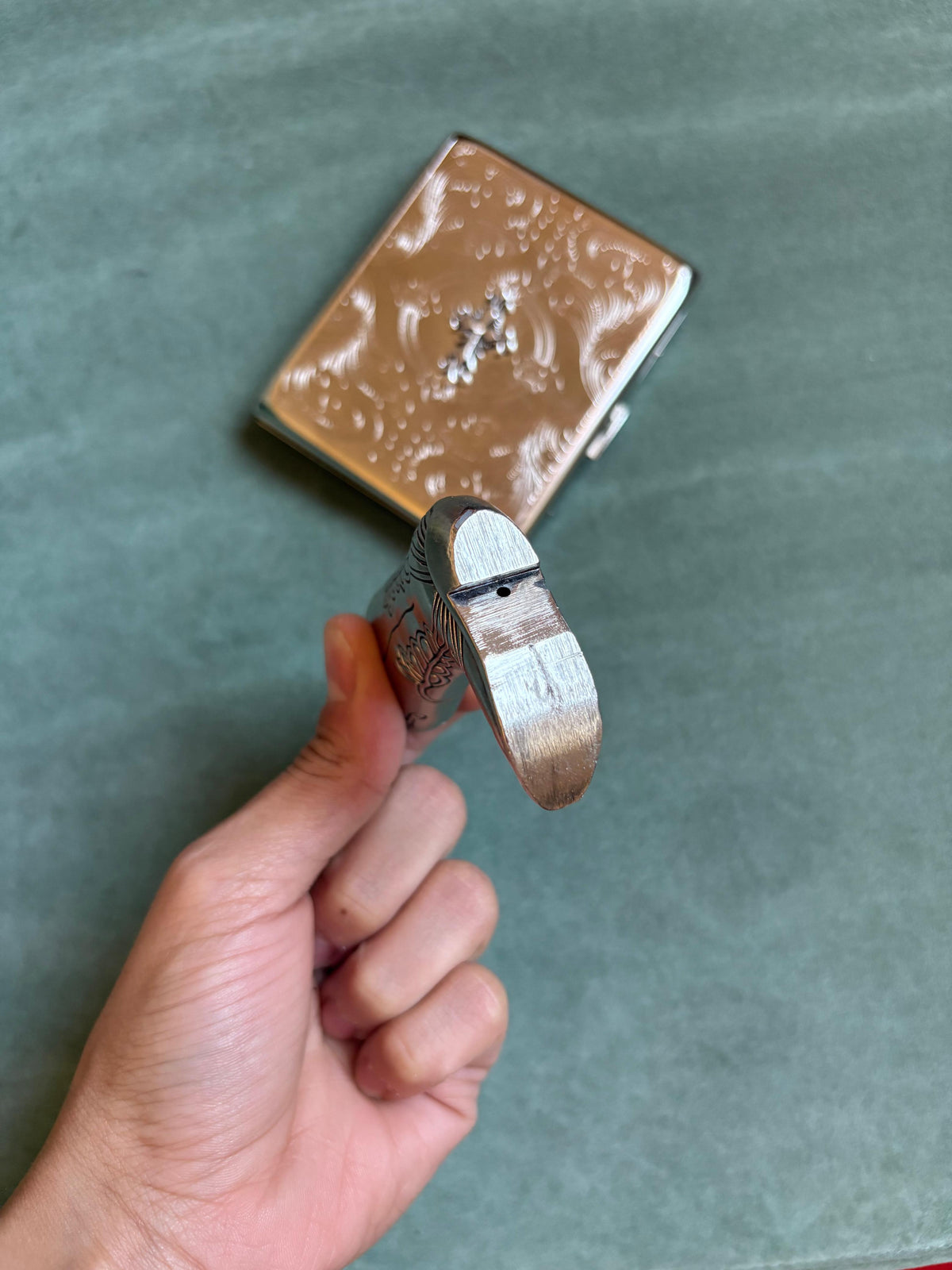Vintage 90s cowboy silver lighter case
