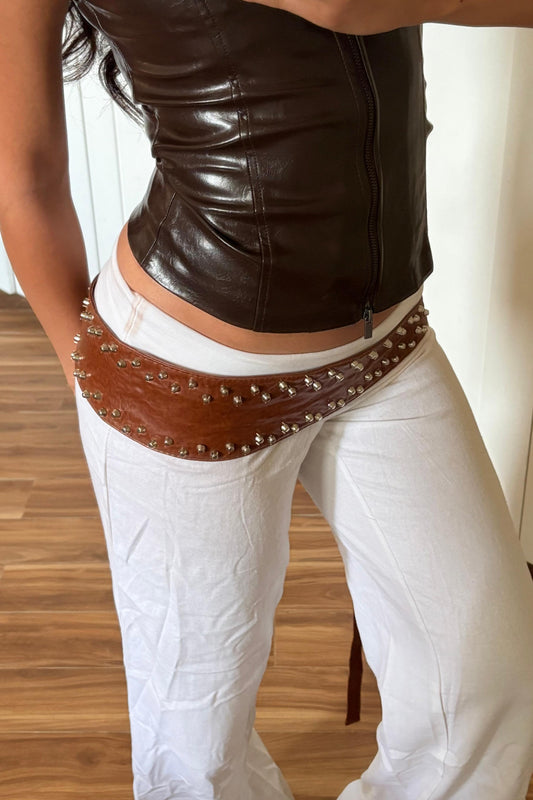 Wide leather studded belt