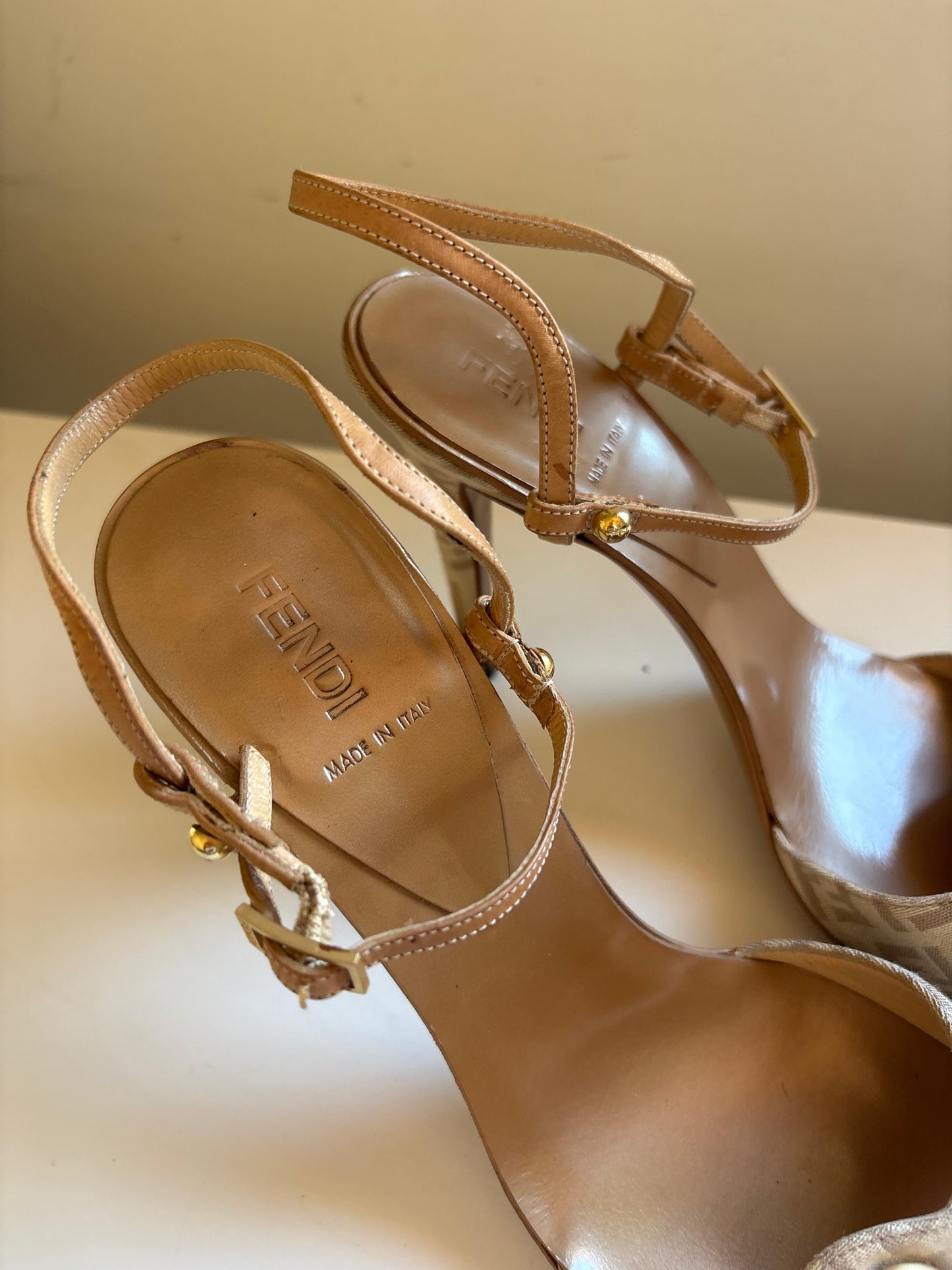 Fendi ankle strap monogram heels