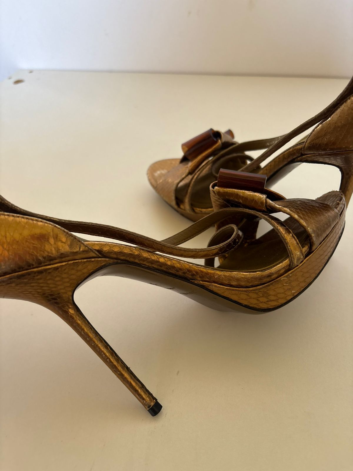 Burberry python leather platform bow