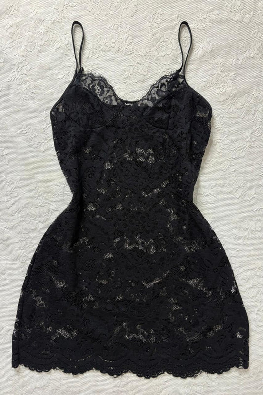 Lace slip sheer floral dress