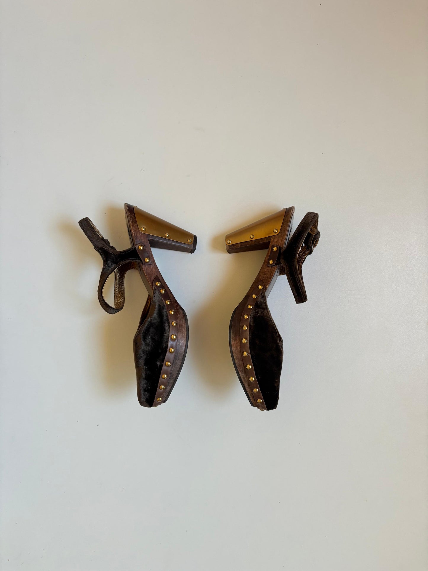 Miu Miu velvet studded wooden heels