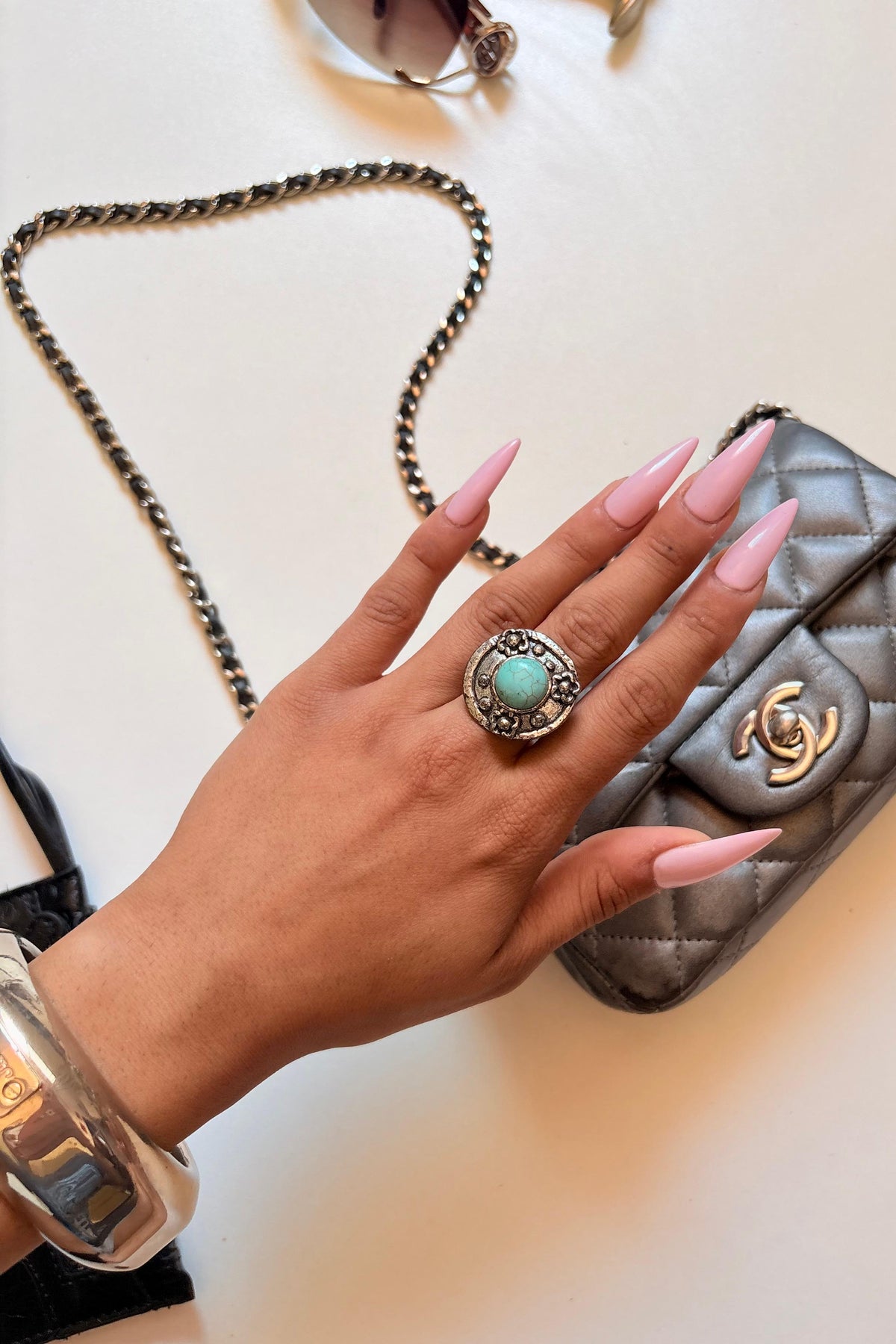 Vintage silver tone turquoise ring