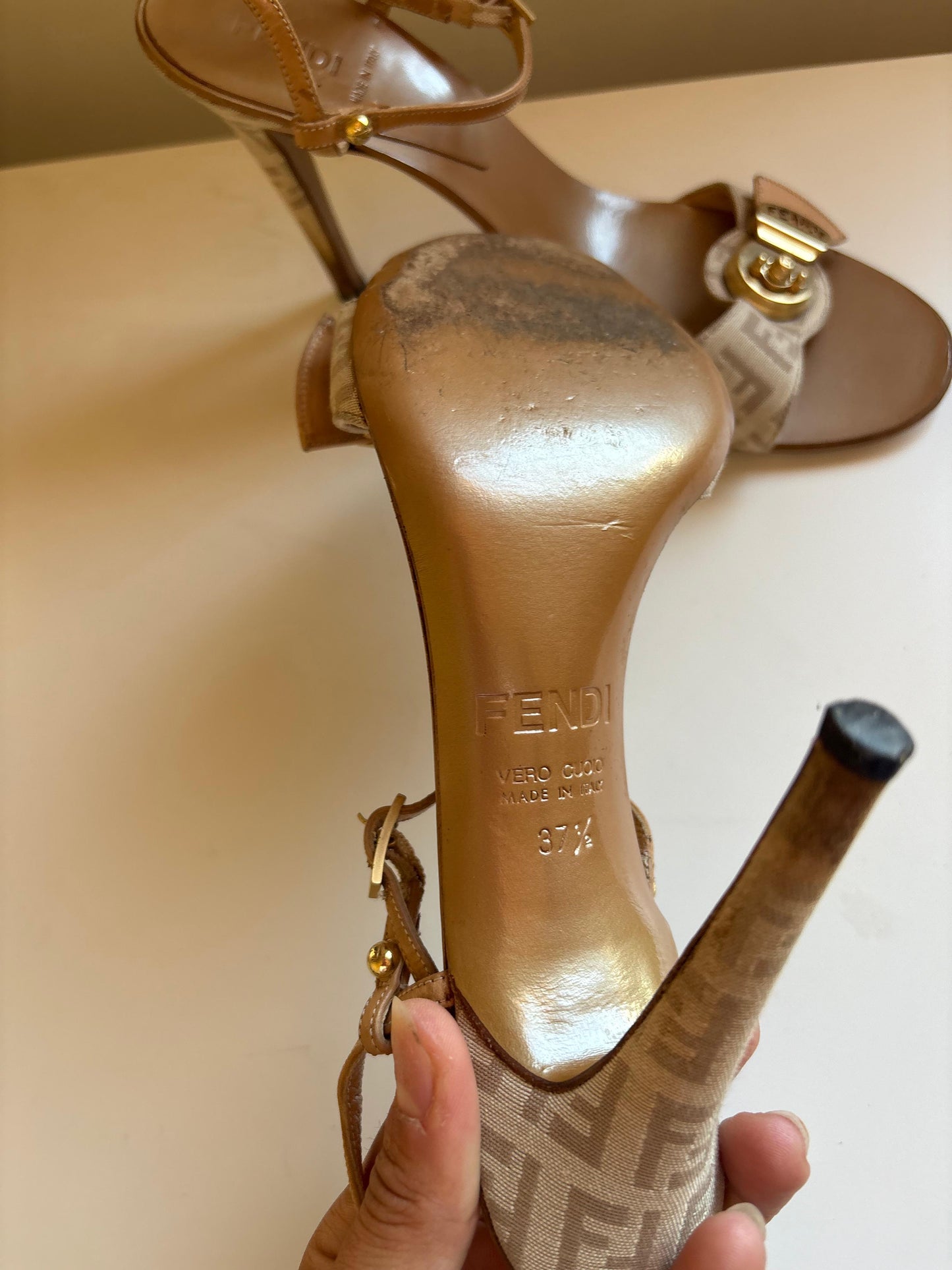 Fendi ankle strap monogram heels