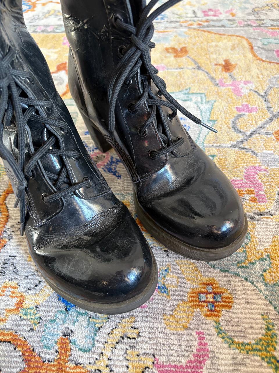 Dr Martens Darcie Diva patent leather heeled lace up boots